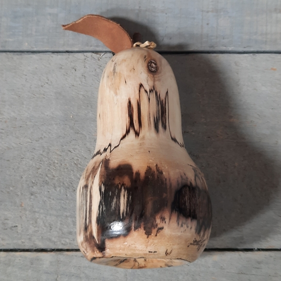 Handmade Turned Wood Pear Fruit Sculpture Signed - Picture 10 of 16